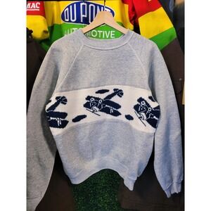 vtg 90s PLANE CREWNECK SWEATSHIRT xl // knit pattern navy vintage pull over